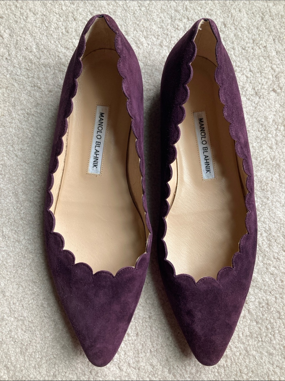 Manolo Blahnik scalloped suede flats
